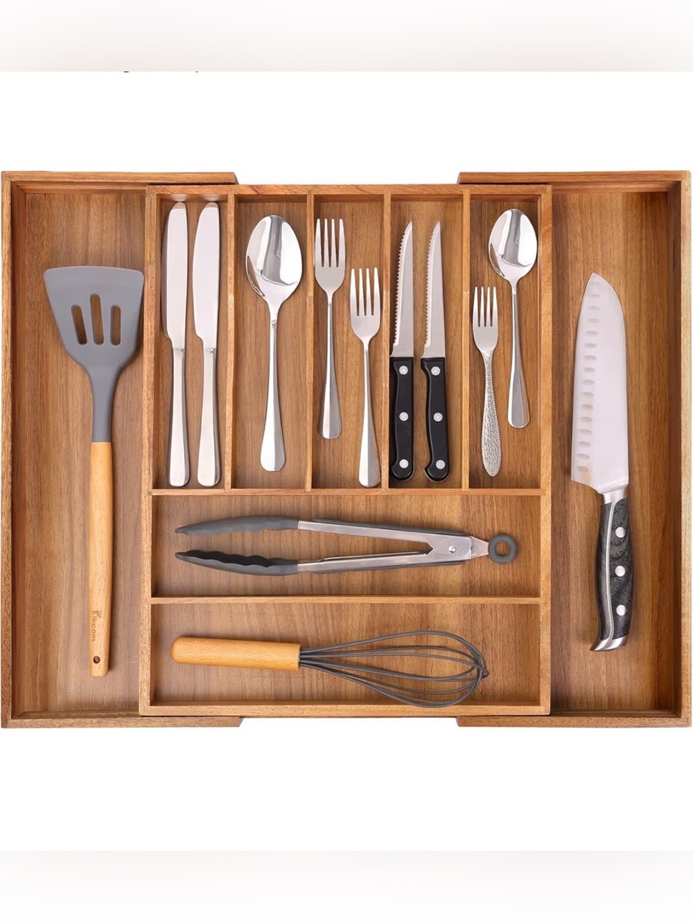 Acacia Wood Expandable Silverware Organizer, Kitchen Utensil Drawer Organizer...